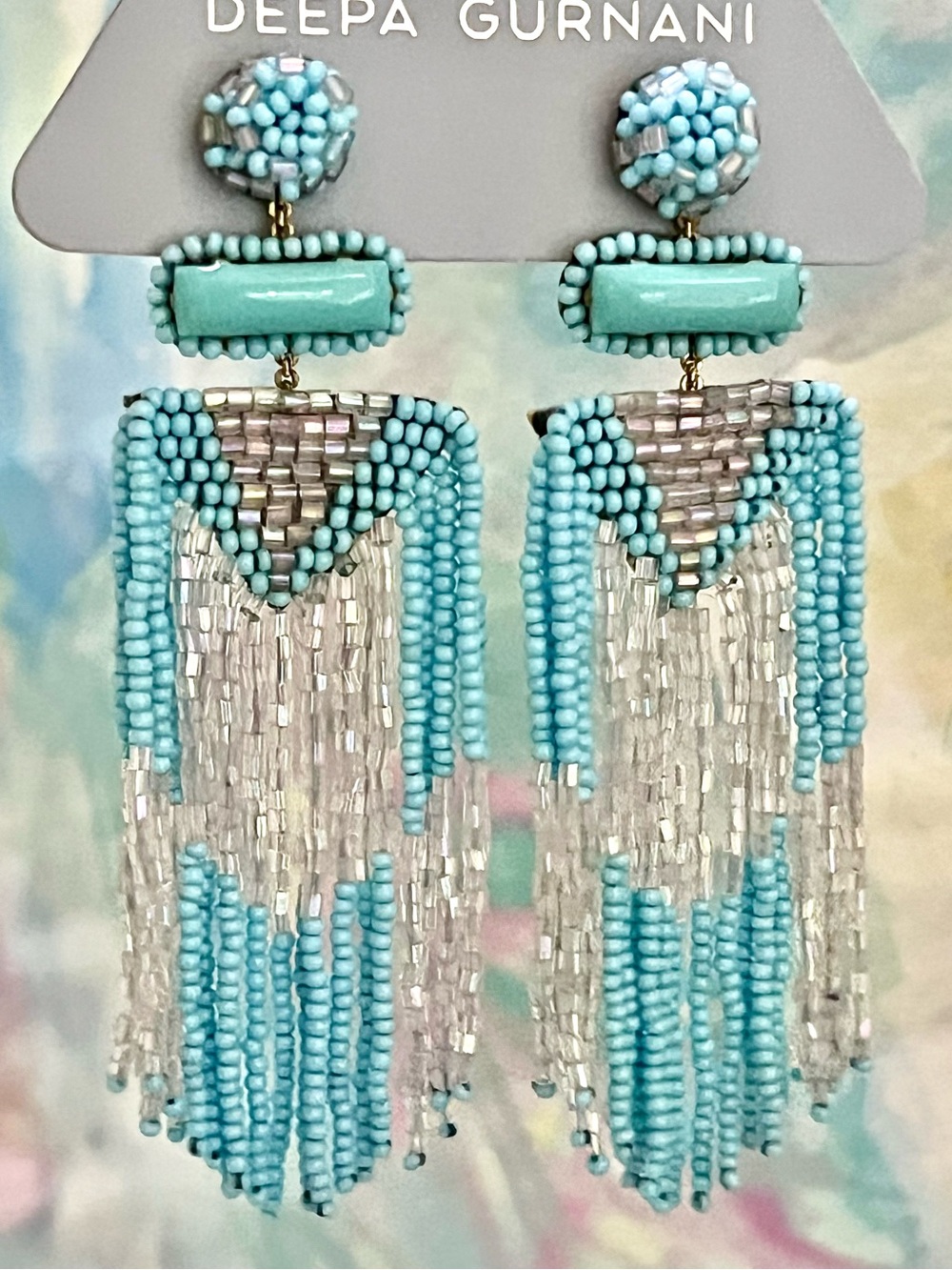 NWT Deepa Gurnani Beaded Fringe Chandeliers - Picture 9 of 17